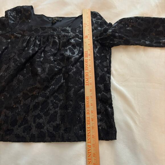 Jessica Simpson Womens Black Sequin Lace Square-Neck Blouse Top Sz M - Picture 6 of 7